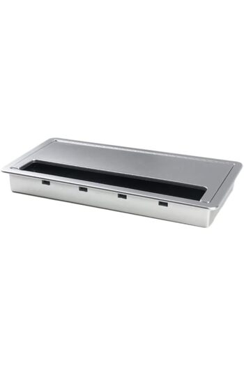 Generic ABS Table Rectangle Wire Hole Cover Outlet Port With Brush PC Desk Cable Organizer - 100x200mm Silve