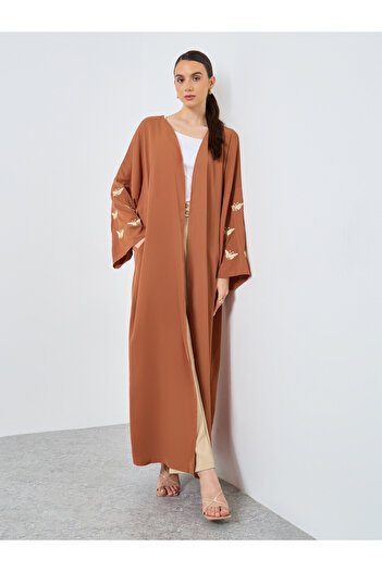 Take Two By Styli Embroidery Sleeve Open Front Abaya