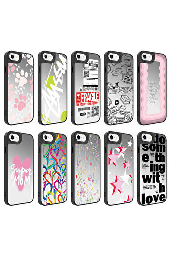 zore iPhone Se 2022 Compatible Mirrored Patterned Camera Protected Glossy Omsy Mirror Case-Love