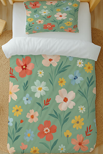 Else Dekor Tiny Flowers Patterned Cotton Satin Single Duvet Cover Set 160X220Cm
