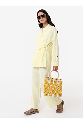 MRS. POLEEN Side Tie Double Breasted Jacket Suit - Yellow - Mrs Poleen