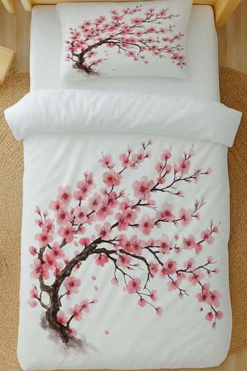 Else Dekor Sakura Pink Floral Tree Pattern Cotton Satin Single Duvet Cover Set 160X220Cm