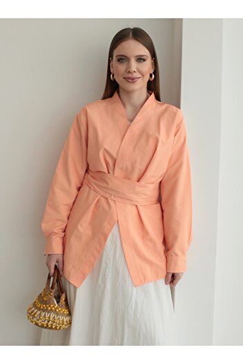 MRS. POLEEN Belted Double Breasted Tunic - Salmon - Mrs Poleen