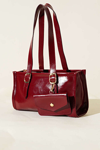 Jagu Women's Burgundy Wallet Detailed Shiny Soft Leather Quality Stylish Zipper Closure Hand and Shoulder Bag