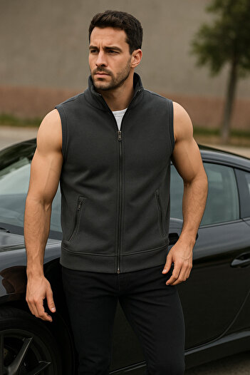 Duss Men's 3-Thread Comfortable Vest with Stand Collar