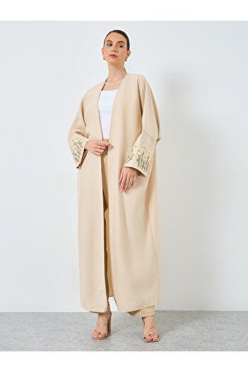 Take Two By Styli Embroidery Sleeve Open Front Abaya