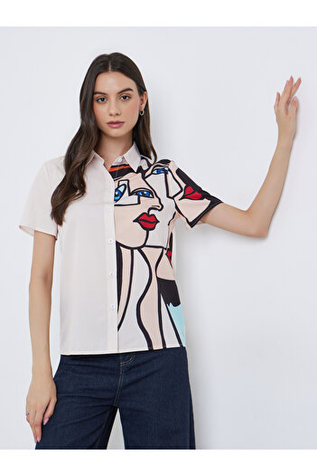 Take Two By Styli Graphic Print Buttoned Short Sleeve Shirt