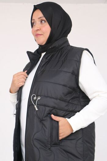 Eslina 44009 Plus Size Baby Rubber Detailed Quilted Vest - Black