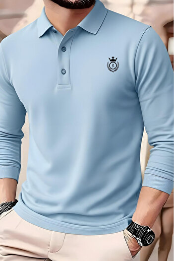 PENTHİLUS Long Sleeve 100% Cotton Regular Fit Button Polo Shirt for Men