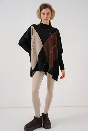 Bigdart 15783 Slit Poncho Sweater - C.Black
