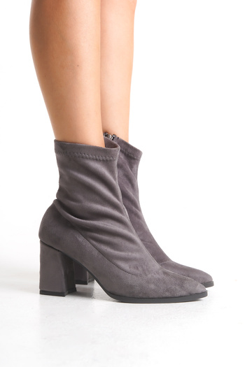 Redoxy Women's Pointed Toe Zippered Stretch Thick Heeled Boots
