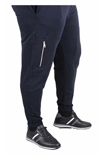 Starbattal Large Size Classic Sweatpants with Vertical Zipper 25501 Navy Blue