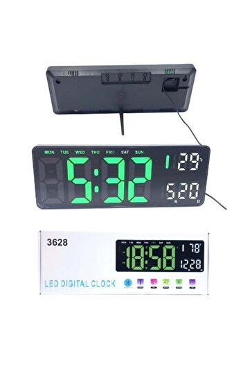Poro Online Wall/Table Clock 3628 with White and Red Light, Alarm, Temperature Display