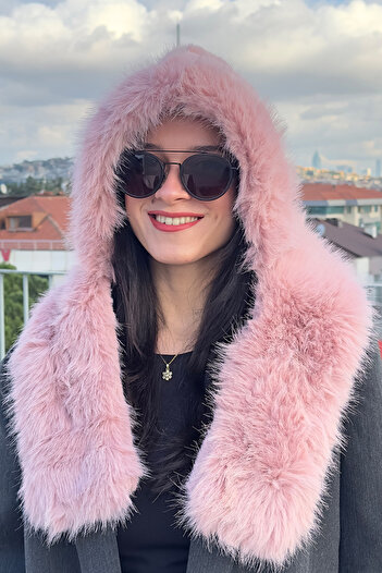 Mavelle Women's Pink Scarf Hat Faux Fur Scarf and Hat Plush Combined Hat