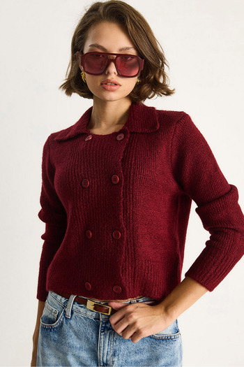 Bianco Lucci Women's Polo Neck Buttoned Soft Cardigan 255252 60284080