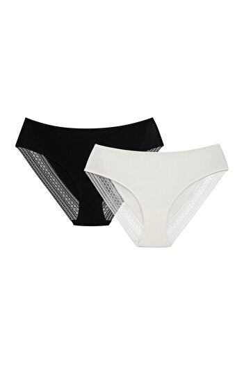 ESOTIQ Women's High Waist Panties 2-Pack Set Briefs with Lace Breathable Cotton & Elastane | Parija