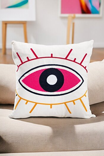 ASDİVA 3-Piece Panoroma Decorative Throw Pillow Cover – Bohemian Abstract Eye Punch + Yellow + Fuchsia 45X45Cm