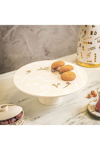 LA MESA white porcelain cake stand with caligraphy