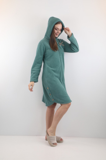 Wild Love 100% Bamboo Women's Hooded Embroidered Zippered Dressing Gown / Bathrobe