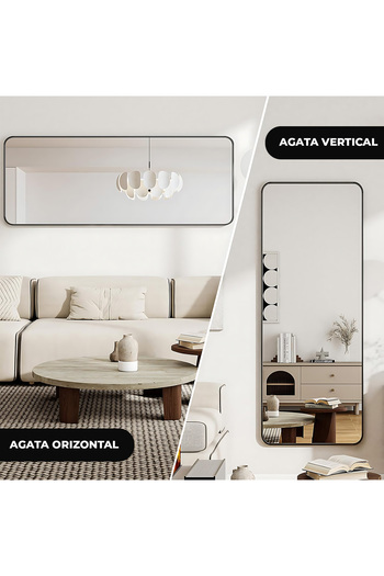 Elindor ® Black Decorative Rectangular Mirror with Aluminum Frame, 165x60 cm, Living Room or Hallway