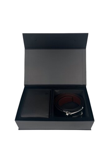 delis Gift set for men, Wallet + Belt, natural leather, elegant model, Black, SET1