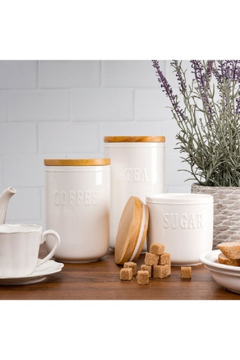 Dallaty 3 piece white porcelain canister set