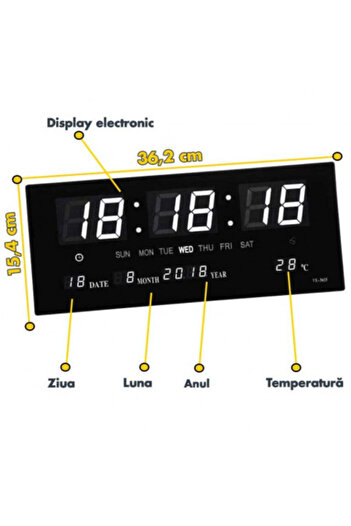 Poro Online Ceas LED Perete 3615 Lumina Alba 36 X 15 CM