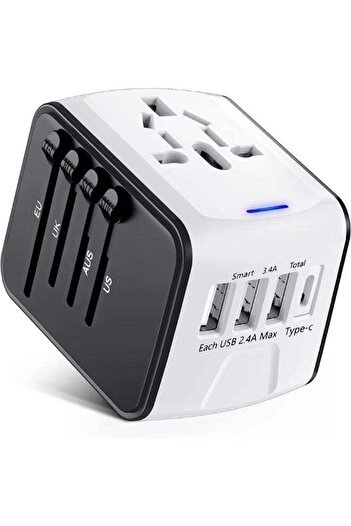 TIKNIA Universal Travel Adapter, International Plug Adapter Fast 2.4A 4-USB European Power Plug, AC