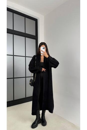 Gaus Black Long Oversize Knitwear Cardigan Gaus-00157