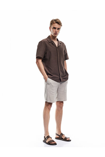 Koton Cotton Viscose Blend Regular Fit Short Sleeve Turn-Down Collar Shirt