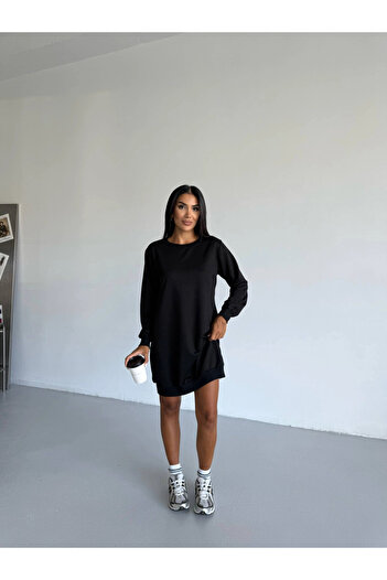 hazelin Women's Black Crew Neck 2 Thread Casual Comfortable Dress Hzl25W-Fry123451