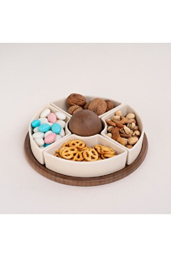 Dallaty porcelain and wood nuts plate set 5 pcs