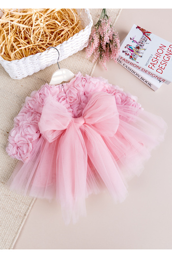 Babymod Stylish Birthday Special Occasion Baby Girl/Child Dress with Bow and Rose Tulle Detail