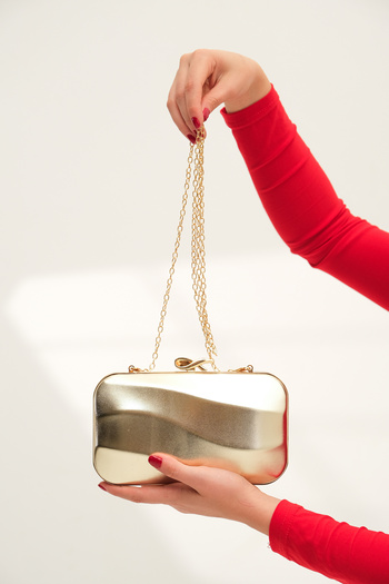 ROZA CANTA Women's Gold Leather Evening Dress Clutch Portfolio Formal Bag