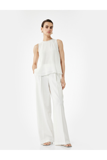 Koton Comfortable Fit Crew Neck Ruched Tulle Sleeveless Blouse