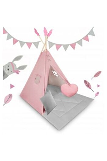 NUKIDO Play Tent for Kids with Garland and 2 Pillows 116 x 116 x 165 cm - Pink