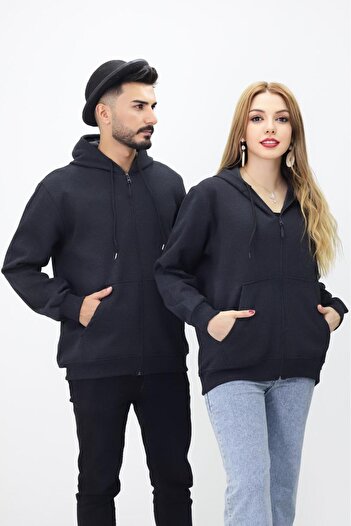 Bala Giyim Unisex Hooded Kangaroo Pocket Zippered Sweatshirt