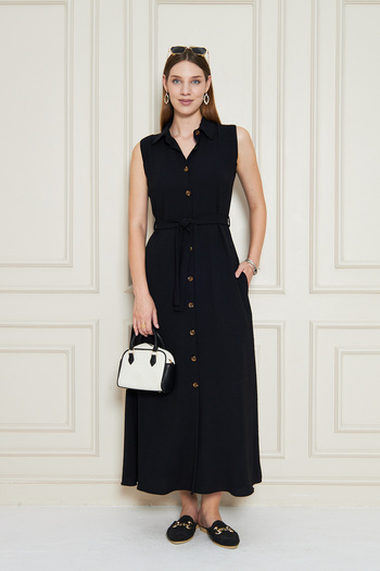 NEW LAVİVA Women's Aerobin Zero Sleeve Classic Dress with Side Pockets and Belt