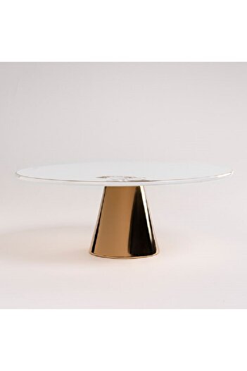 LA MESA white porcelain cake stand with gold base