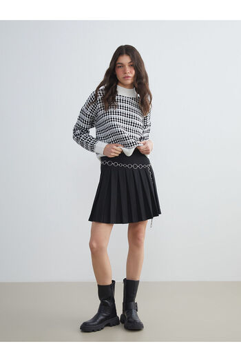 LC Waikiki Xside Black Waist Zipper Pleated Mini Skirt