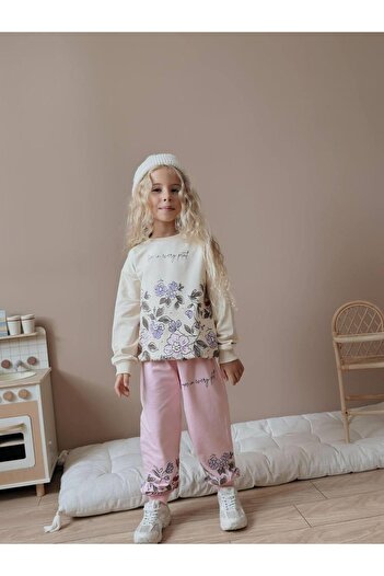 RAPAPA Floral Patterned 2-Piece Girls' Tracksuit Set 9040 P