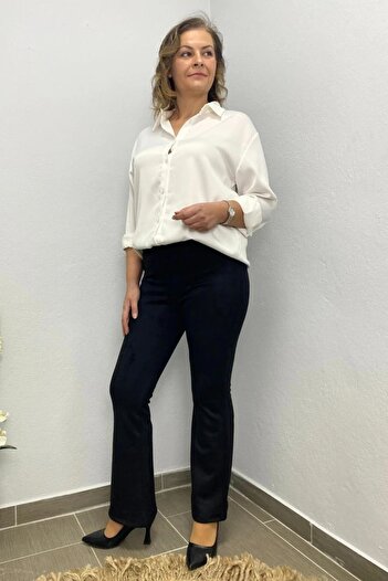 Mia Butik Women's Black Suede Spanish Leg Special Series Trousers