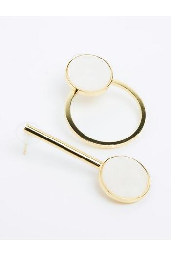Jimmy Key Gold Color Round Figured Detailed Different Double Earrings