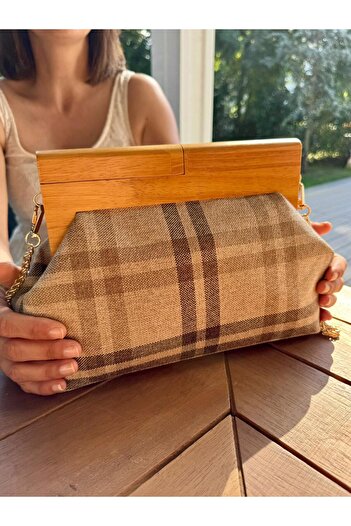 JOPHIEL Bahram Petite - Chain, Wooden Fabric Bag, Clutch, Handbag, Shoulder Bag
