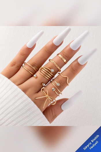 The Collection 8-Piece Bow Model Combination Gold Ring Set