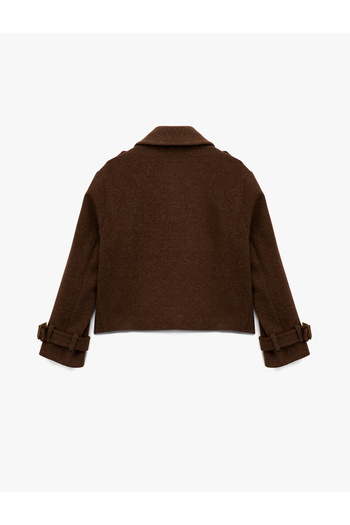 Koton Buttoned Long Sleeve Double Breasted Short Cashmere Coat with Pockets