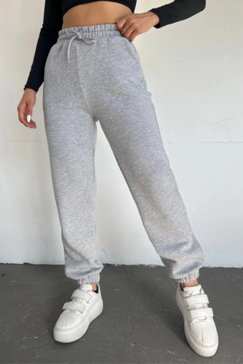 EydaMoon Women's Gray Winter Thick Basic Sweatpants with Ribbed Inside and Elasticated Legs