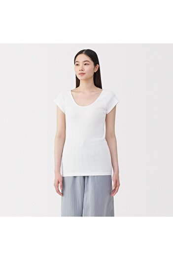 Muji Cotton Ribbed French Sleeve T-Shirt