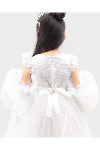Şenkız Girl's Pompom Sleeve Wedding Party Birthday April 23 May 19 October 29 Show Dress