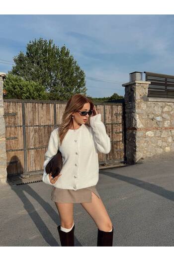 Lamierra Yumoş Heart Button Beard Women's Knitwear Cardigan